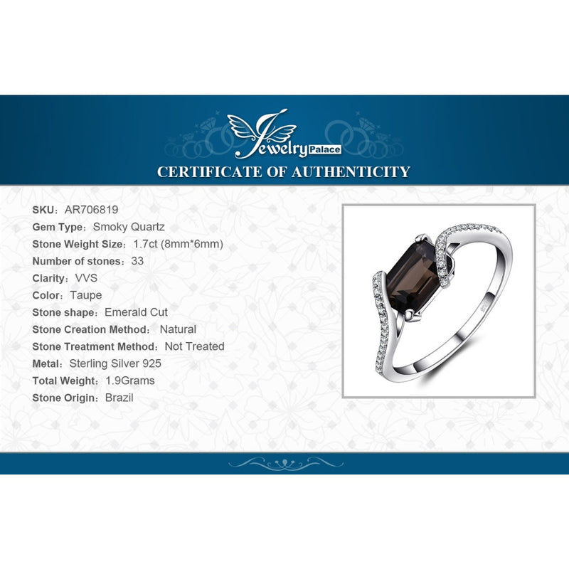 Sterling Silver 1.7ct Emerald Cut Smoky Quartz Ring for women