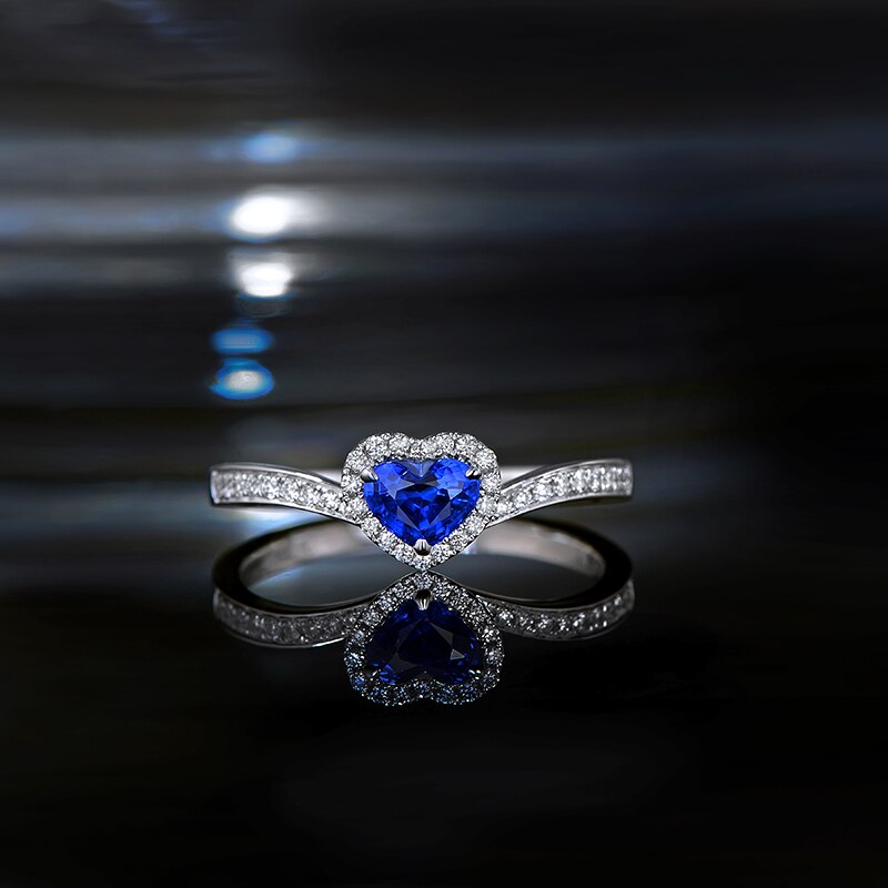 14kt White Gold Blue Sapphire Halo Diamond Engagement Ring for Her