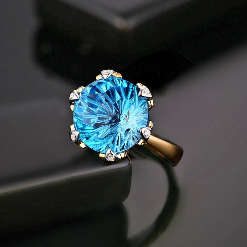 14kt Yellow White Gold 9.68ct Blue Topaz Engagement Ring