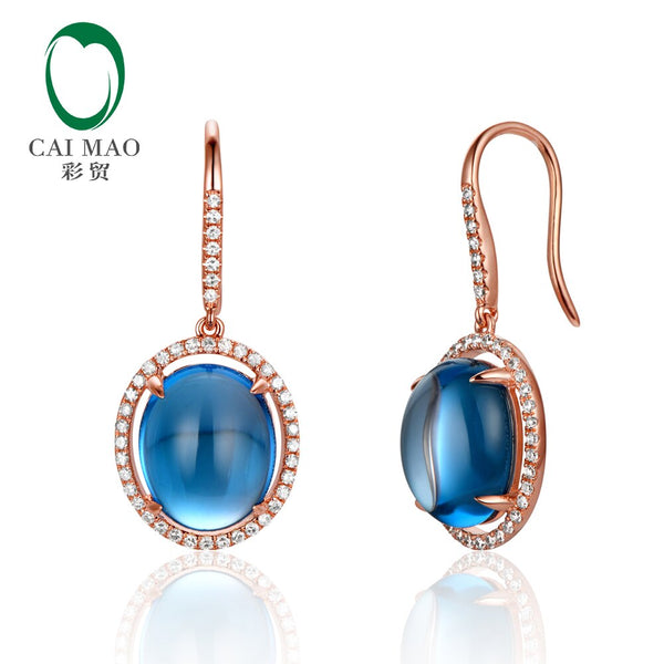 14K Rose Gold Blue Topaz Drop Earrings