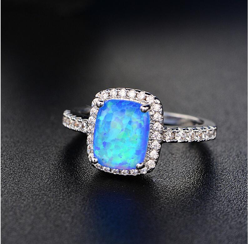 2017 New Arrival Luxury Jewelry 925 Sterling Silver Simulated Opal CZ Party Women Wedding Band Ring For Lovers Gift Size 5-11