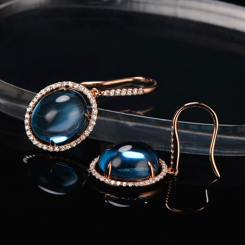 14K Rose Gold Blue Topaz Drop Earrings