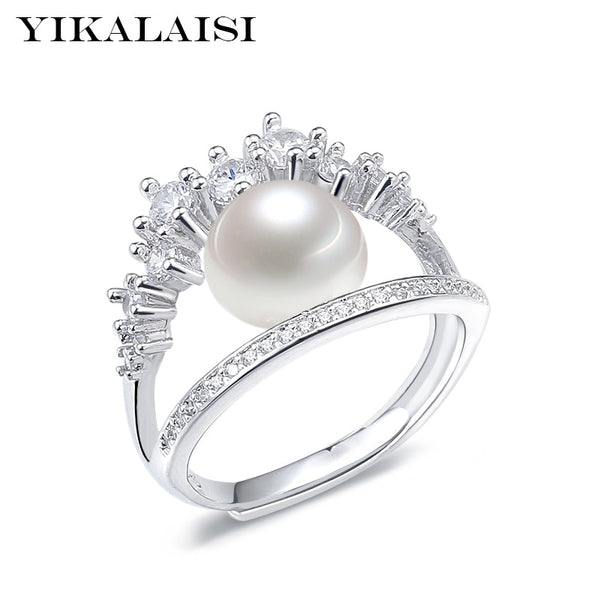 YIKALAISI 925 Sterling Silver jewelry Pearl jewelry Fashion 100% natural 8-9 mm Freshwater pearl rings wedding