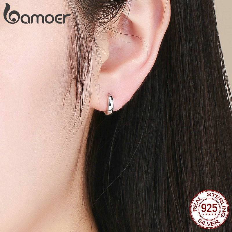 BAMOER 925 Sterling Silver Polishing Tiny Circle Hoop Earrings