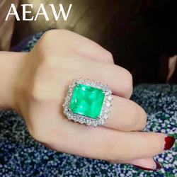 10 Carat 9K White Gold Colombian Lab Created Emerald with Moissanite Ring