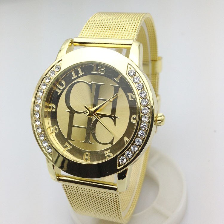New Brand Gold Geneva Crystal Casual Quartz Watch Women Metal Mesh Stainless Steel Dress Watches Relogio Feminino Clock Hot Sale