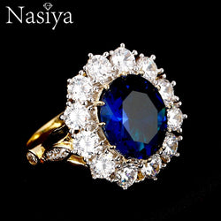 Nasiya Luxury Golden Color Ring with 13x18MM Big Oval Sapphire