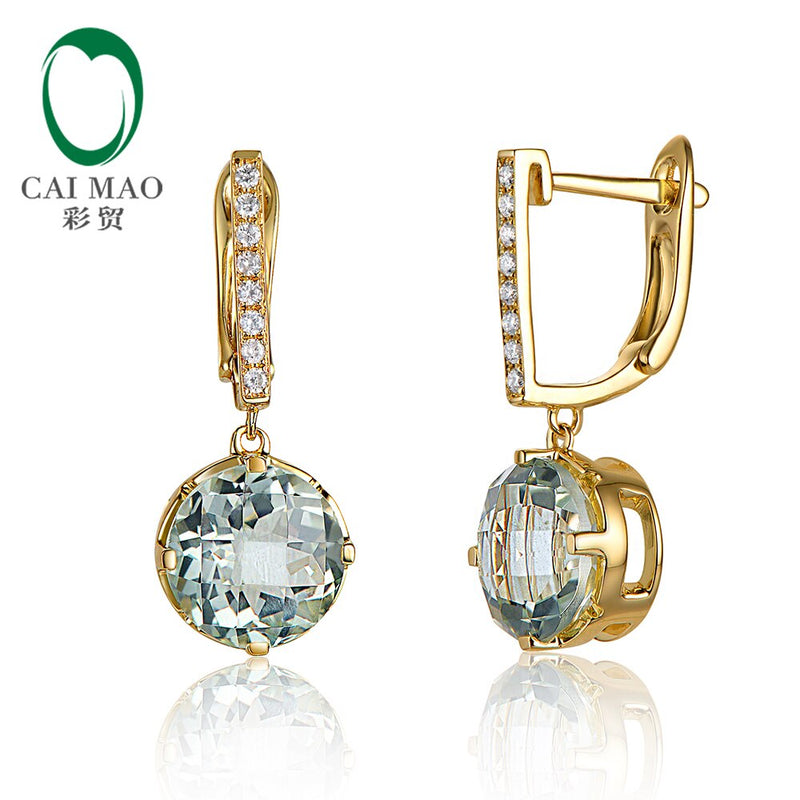 14KT Gold Green Amethyst & Diamond Engagement Earrings for her