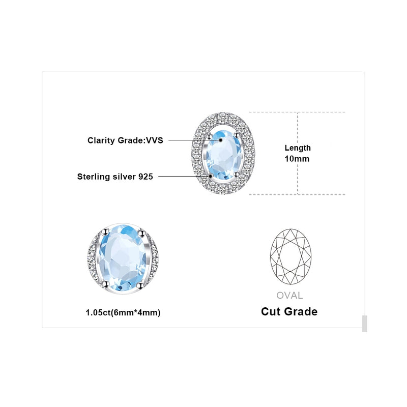 925 Sterling Silver Oval 1ct Topaz Stud Earrings for Women