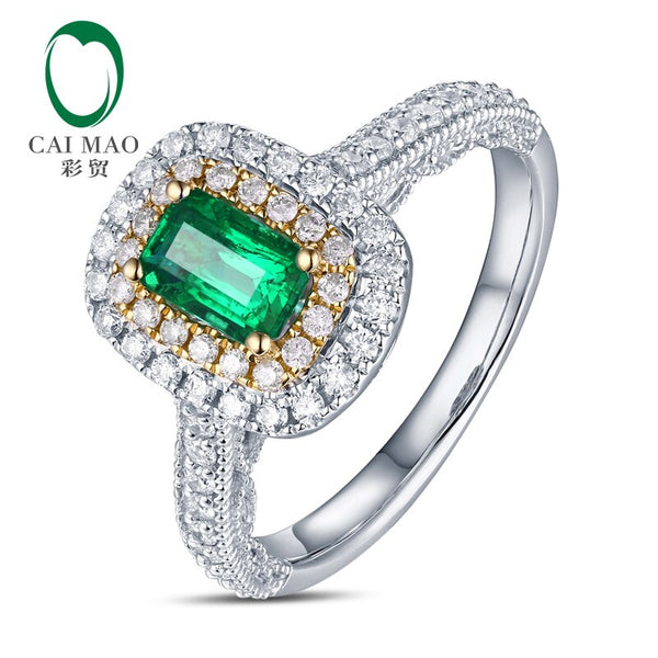 14kt Multi-Tone Gold 1.08ctw Emerald and Diamond Engagement Ring for Women