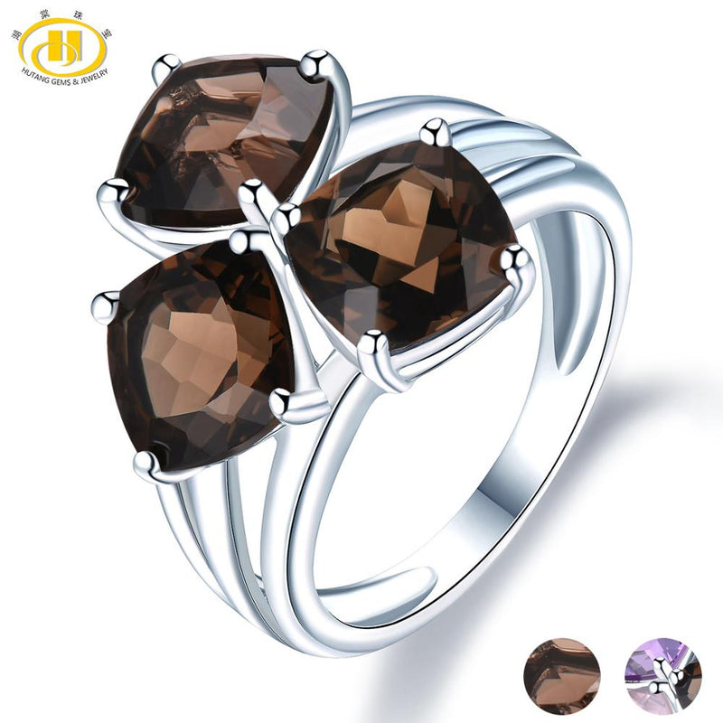 Sterling Silver 6.39ct Smoky Quartz Wedding Band for Women