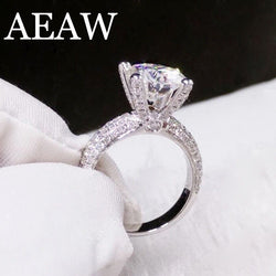 Solid 18K White Gold AU750 3ct Round Cut Moissanite Ring