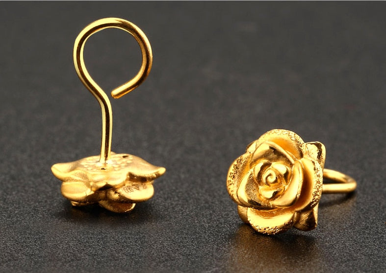 999 Pure Gold 3D Rose Earrings for Women