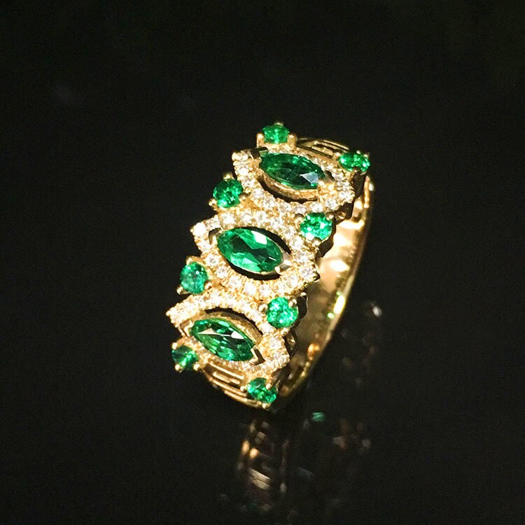 18K Gold Lab Created Emerald and Moissanite Diamond Ring for Women