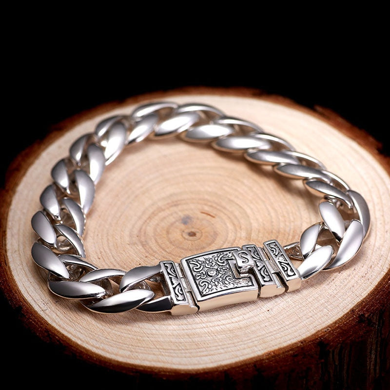 ZABRA 925 Silver High-Polished Link Chain Biker Safe Lock Bracelet