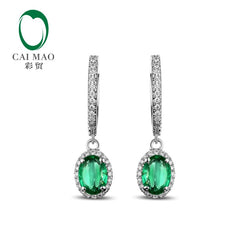 14K White Gold Emerald Diamond Engagement Earrings for Women