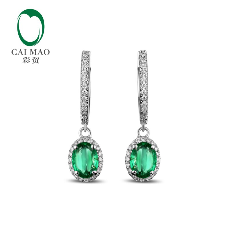 14K White Gold Emerald Diamond Engagement Earrings for Women