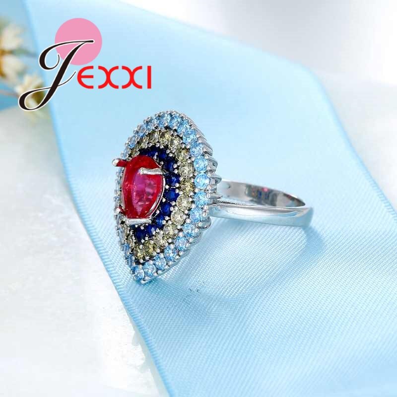 New Arrival Colorful Cubic Zirconia Rings 925 sterling-silver-jewelry Water Drop Shape for Women Christmas Gift