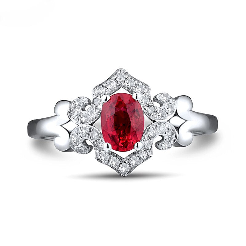 18K White Gold Ruby & Diamond Ring for Women