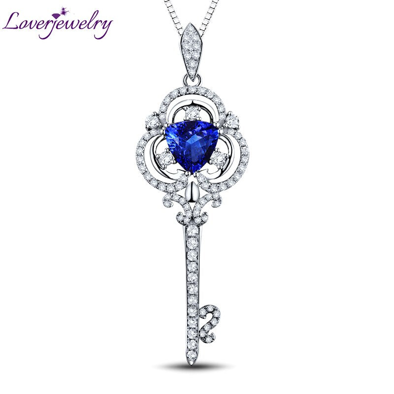 14K White Gold Tanzanite Key Pendant