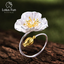 Sterling Silver Adjustable Blooming Poppies Flower Ring for Women