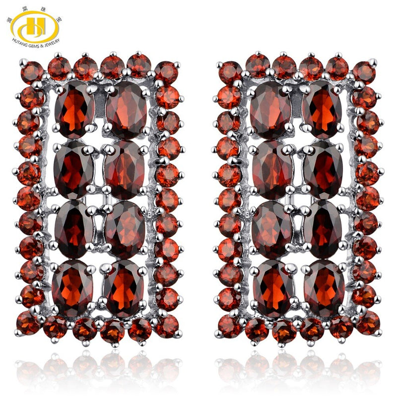 Hutang 925 Sterling Silver 14.52ct Natural Red Garnet Clip Earrings