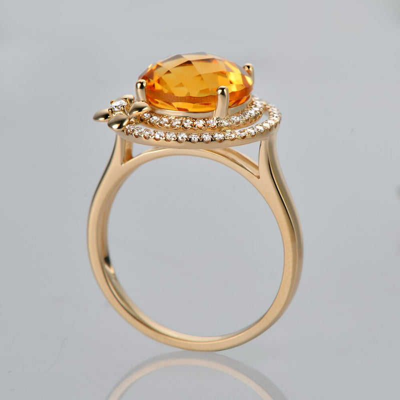 14k Yellow Gold 4.06ct Citrine, Diamond Engagement Ring for Women