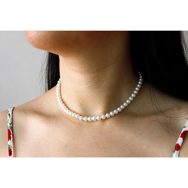 Elegant 925 Sterling Silver Classic 6mm Highlight Shell Pearls Necklace