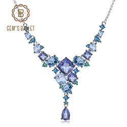 925 Sterling Silver Natural Quartz and Topaz Geometric Link Necklace for Women