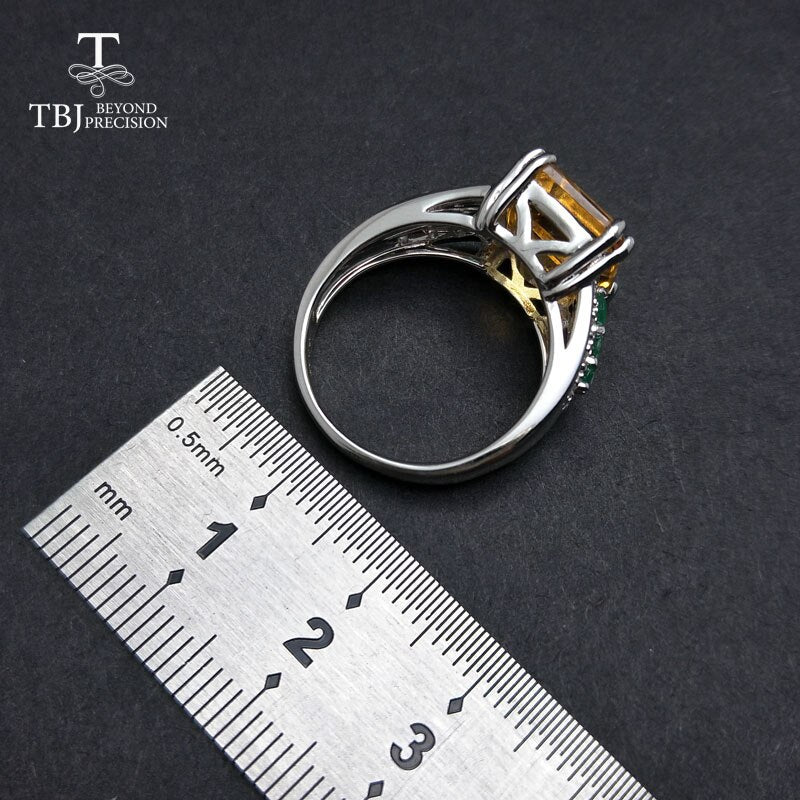 TBJ High Quality 25 Sterling Silver Brazil Citrine and Emerald Ring
