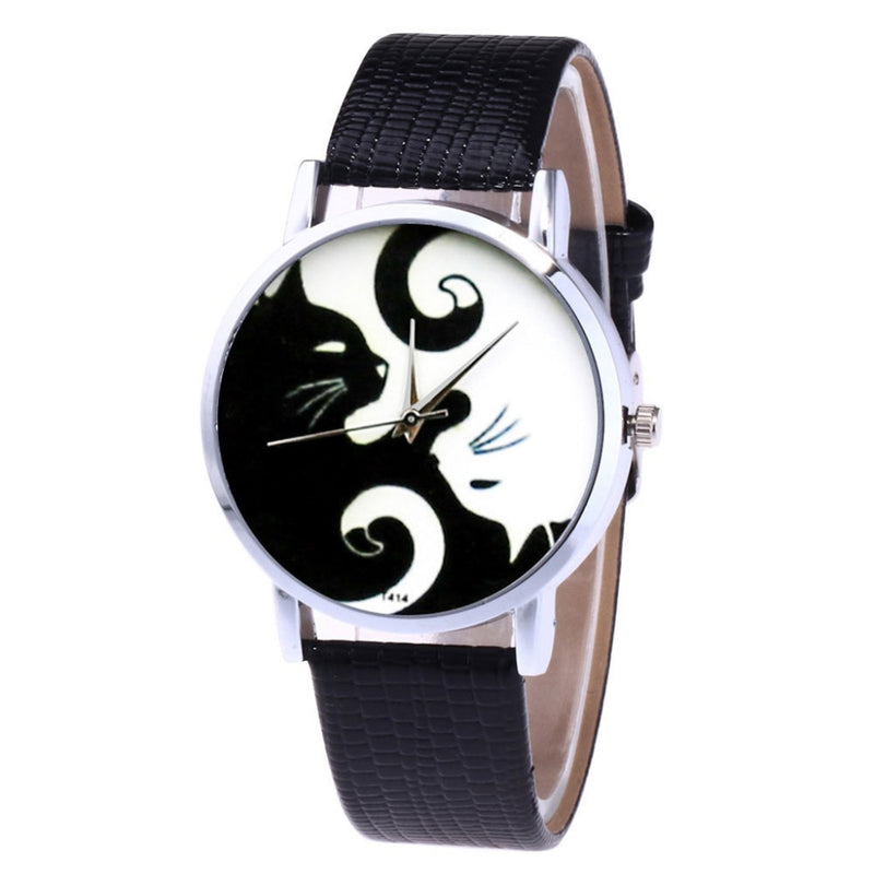ZHOULIANFA Brand New Quartz Watch Women Leather Strap Korean Lady Student Watch Cat Print Quartz Wrist Watch Gift Clock Reloj Fi