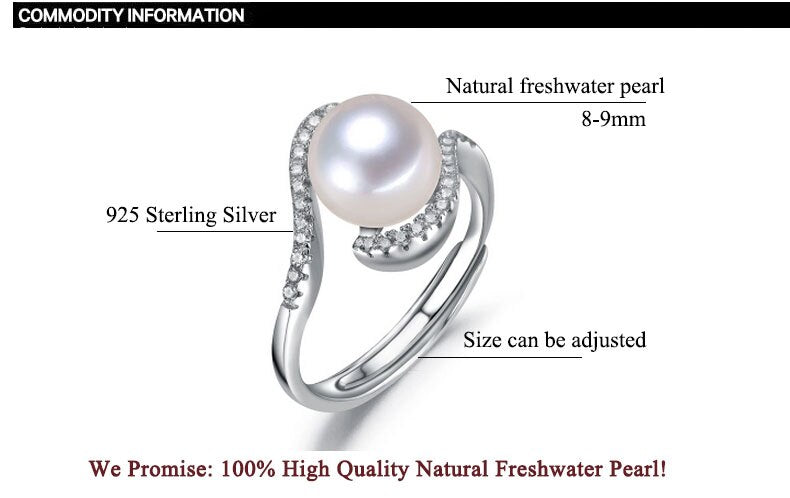 ZHBORUINI Fashion Pearl Ring Natural Freshwater Pearl Jewelry Zircon Ring 925 Sterling Silver Jewelry For Women Gift
