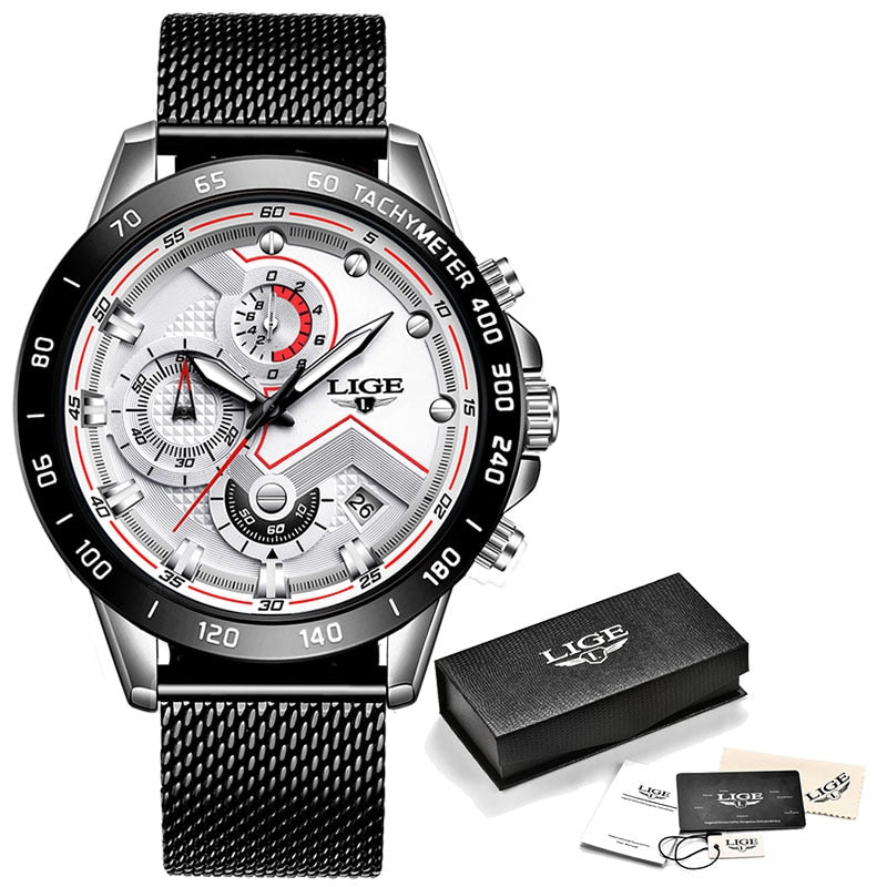 LIGE Fashion Sports Waterproof Chronograph Quartz Watch Men