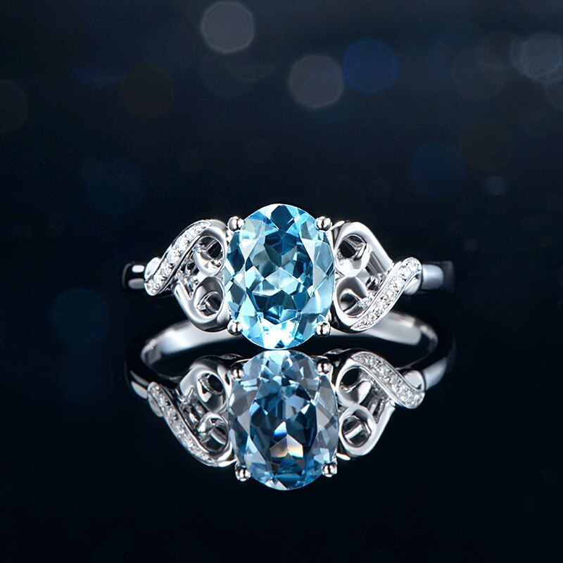 14k White Gold Aquamarine and Diamond Engagement Ring for Women