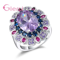 Big Sale Big Rainbow Sun Flower Ring Clear Cubic Ziron Stone Top Quality 925 Sterling Silver Jewelry for Wedding Party