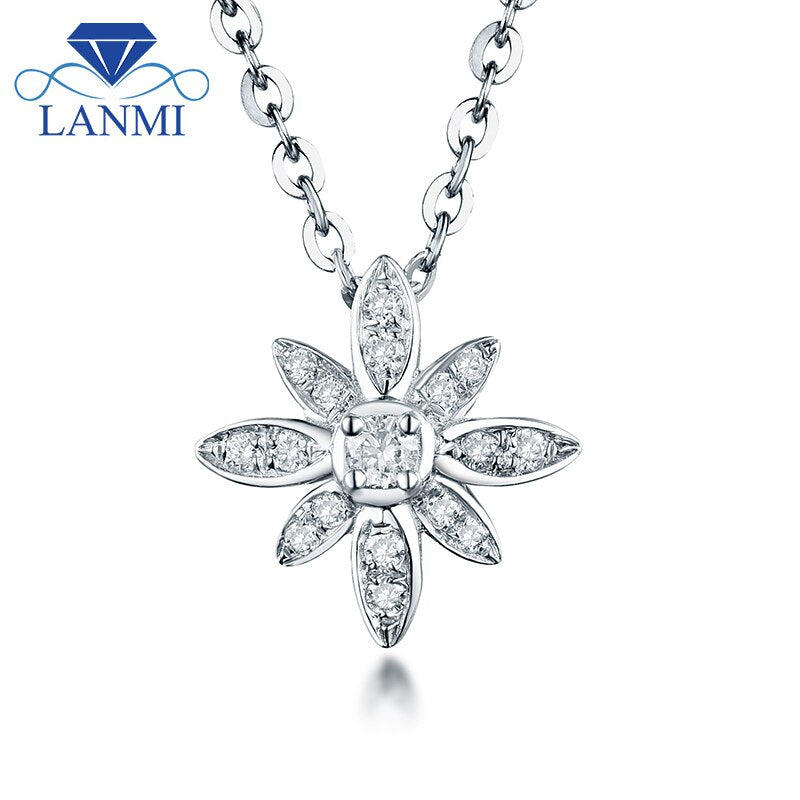 18K White Gold Diamond Blossom Pendant Necklace for Her