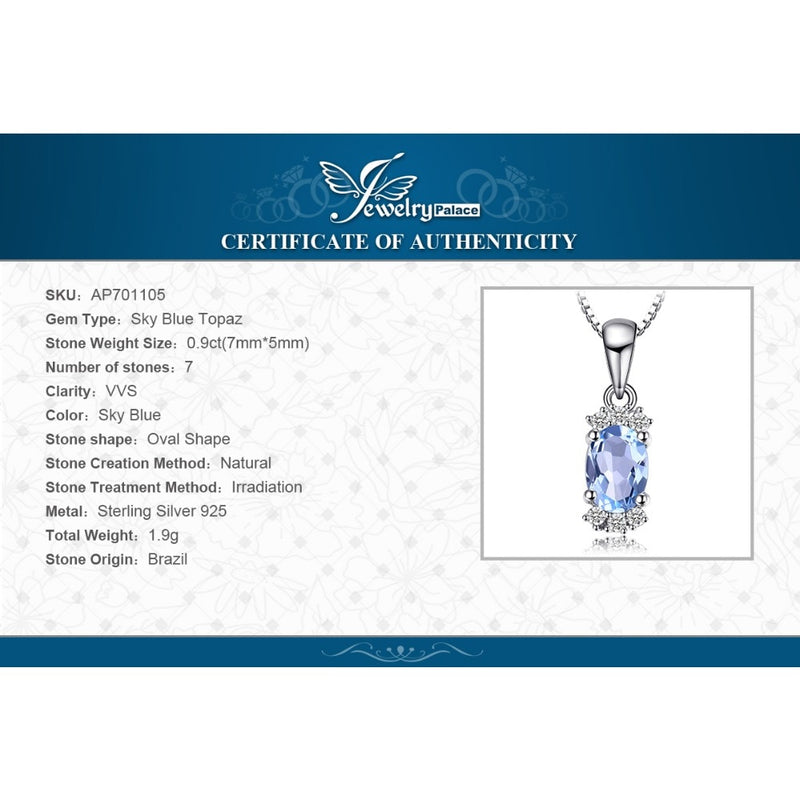 925 Sterling Silver Oval Sky Blue Topaz Pendant Necklace for Women