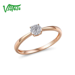 VISTOSO Pure 14K 585 Rose Gold With Sparkling Diamond Delicate Round Ring