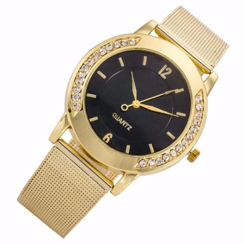 Students Lovers Lady Watches Fashion Women Crystal Golden Stainless Steel Analog Quartz Wrist Watch orologio donna ceasuri *A