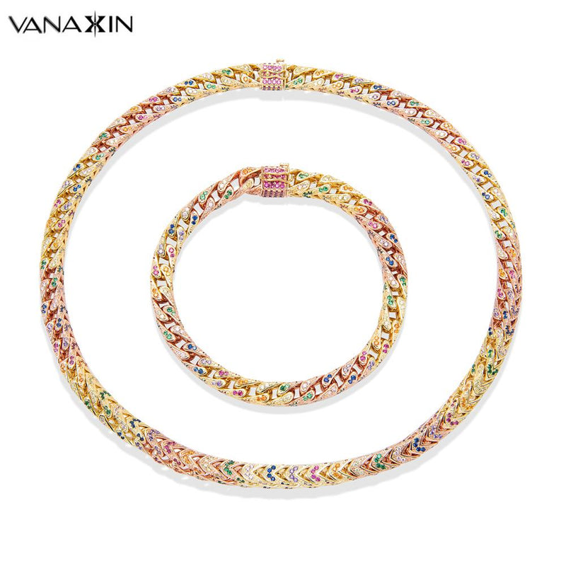 VANAXIN 925 Sterling Silver Luxury Rose Gold Color Cubic Zirconia Necklace &Bracelet Jewelry Set