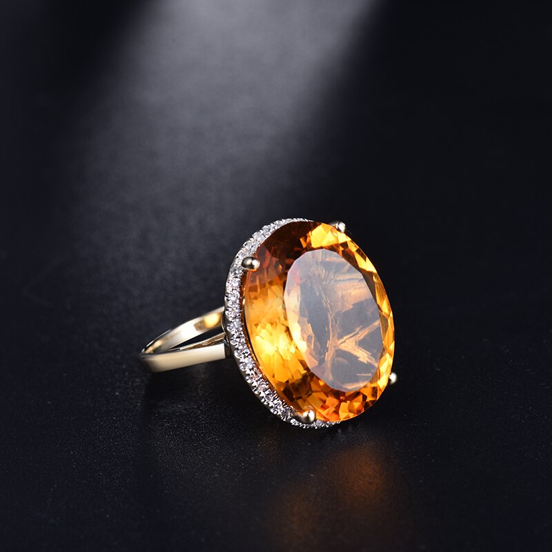 Solid 14kt Yellow Gold Oval Yellow Citrine Wedding Ring for Women