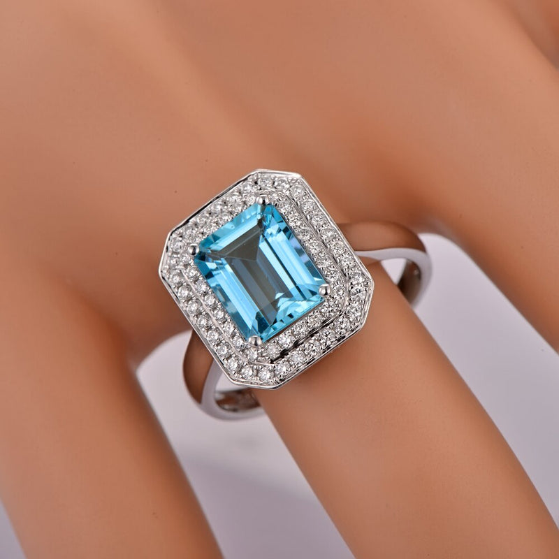 14k White Gold 2.18ct Aquamarine and Diamond Engagement Ring for Her