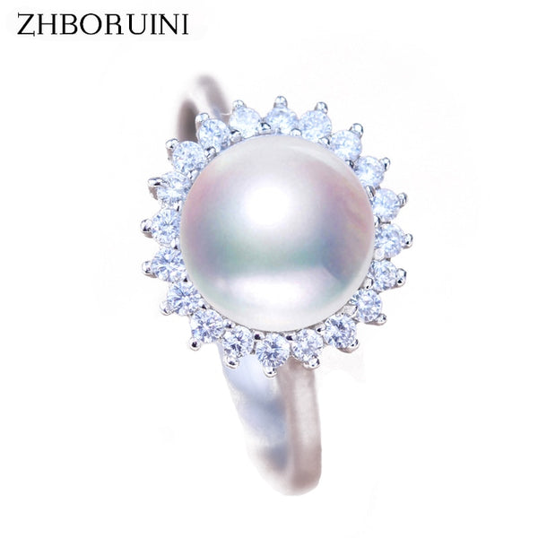 ZHBORUINI Fashion Pearl Ring Jewelry Of Silver Round Natural Freshwater Pearl Rings 925 Sterling Silver Rings For Women