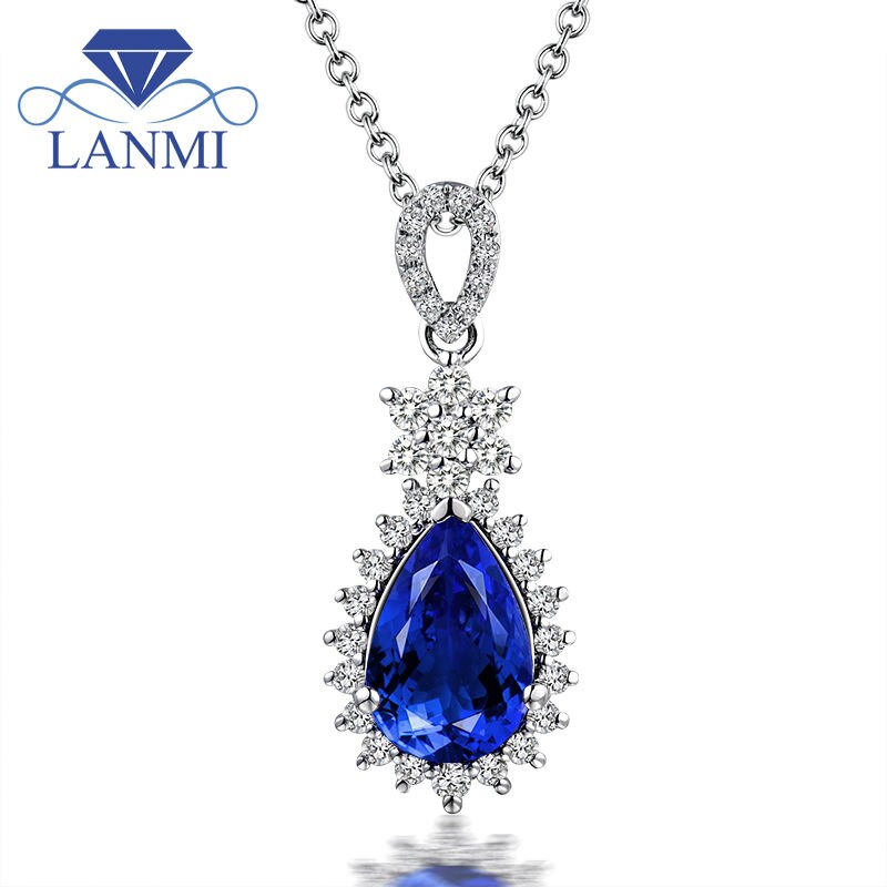 18K White Gold Tanzanite Diamond Accent Pendant for Women