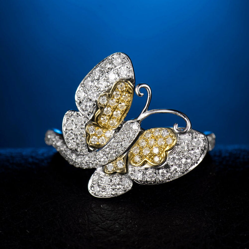 18K Two Tone Gold Diamond Butterfly Ring for Women