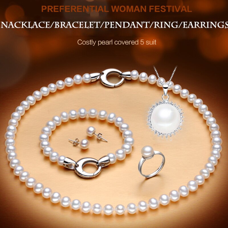 PEISENI 925 Sterling Silver Natural Freshwater Pearls Jewelry Set