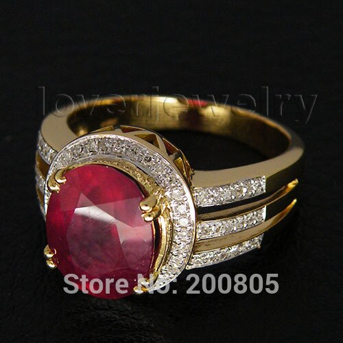 14K Yellow Gold Red Ruby 4.50CTW Diamond Ring for Women