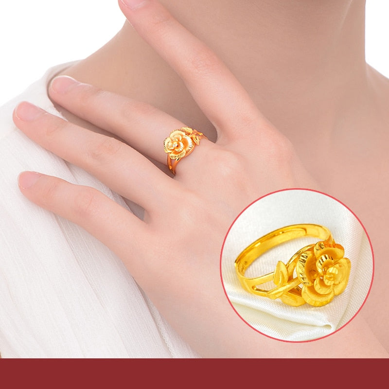 24K Gold Rose Ring for Women