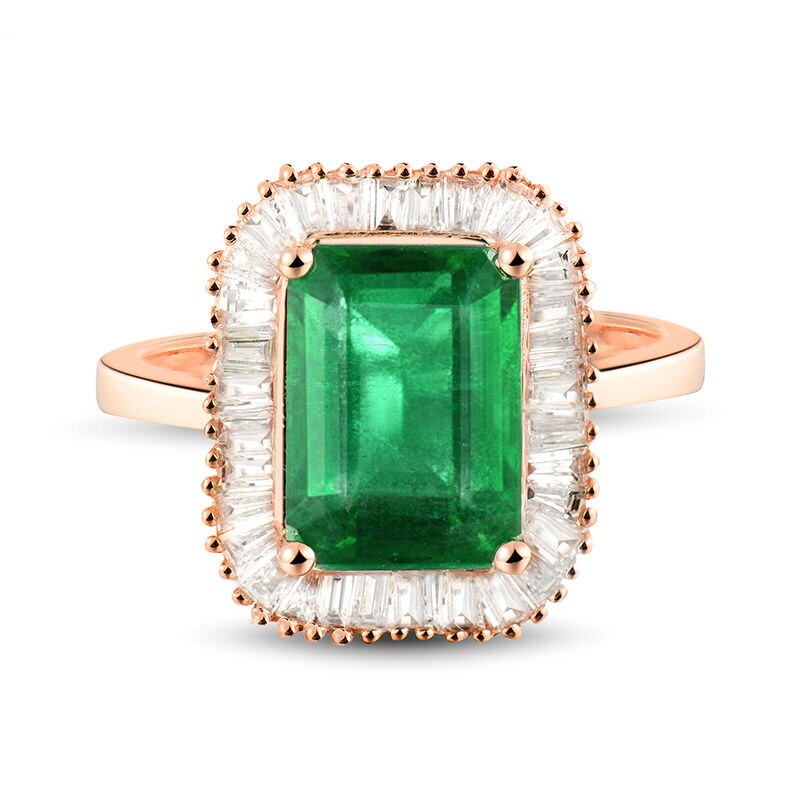 18Kt Rose Gold Emerald Diamond Ring for Women