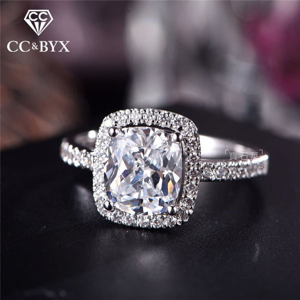 CC Wedding Rings For Women S925 Silver Cubic Zirconia Rectangle White Stone Bridal Engagement Ring Bijoux Femme CC595